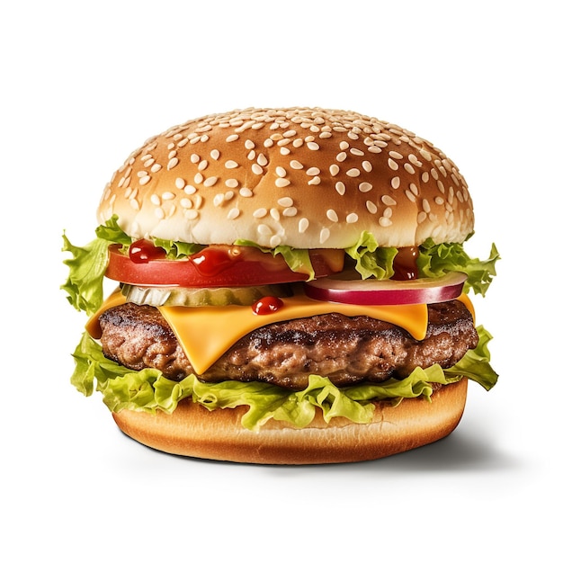 白い背景のハンバーガー画像