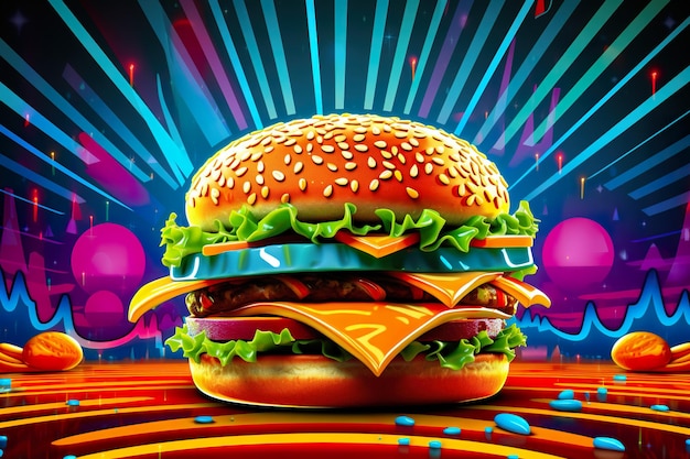 Foto burger in pop-art stijl.