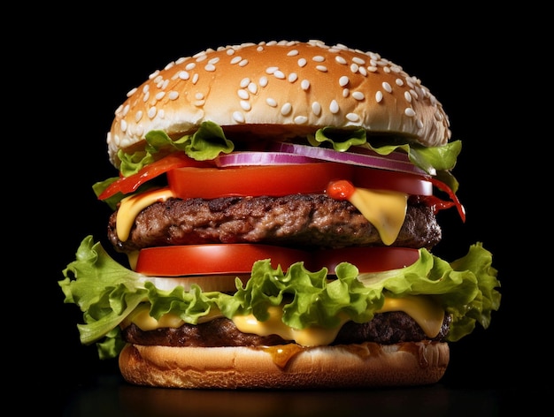 Burger isolated black background