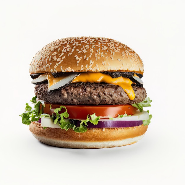 Burger isolated on white background Illustration AI Generative