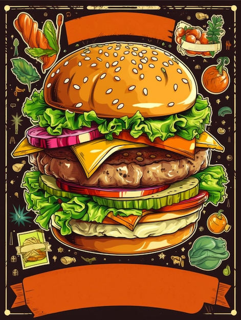 Burger menu illustration poster with banner for text