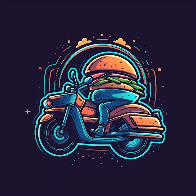 A burger on a motorcycle with a helmet and a helmet