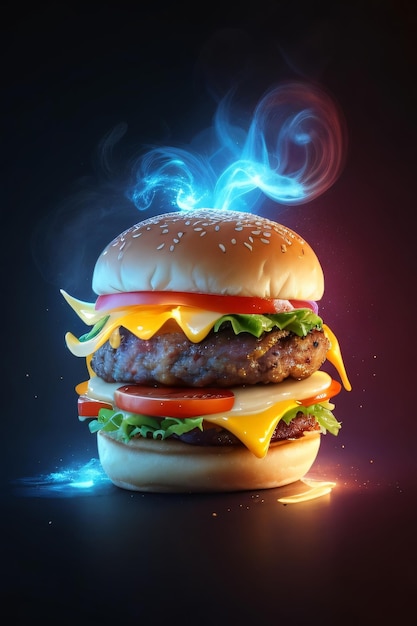 Burger Photo Glowing effect black background