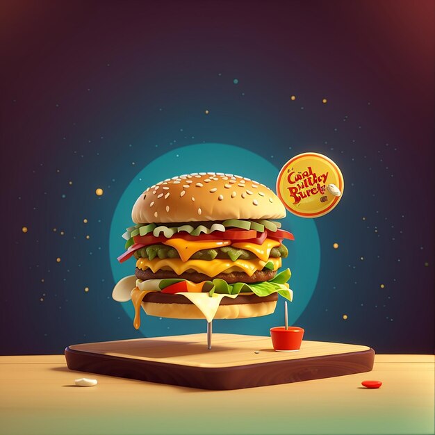 Photo burger planet cartoon vector icon illustrationfood space icon concept isolated premium vector flat cartoon style