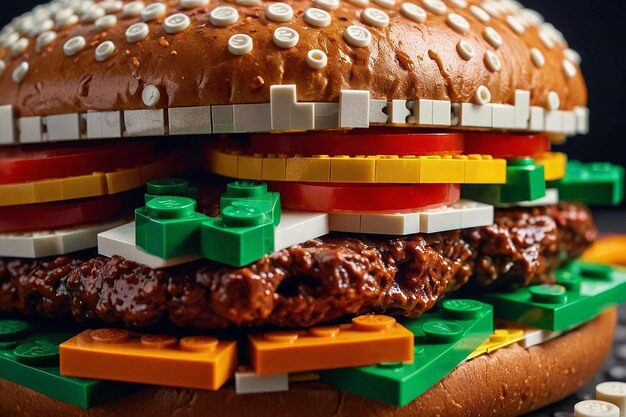 Photo a burger recreated with lego bricks