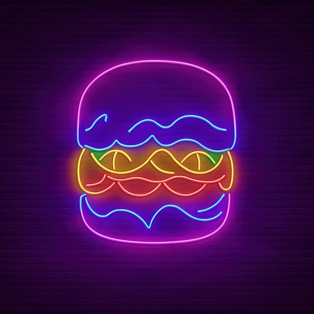 Burger retro neon bord helder elektrisch licht bord