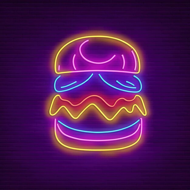 Foto burger retro neon bord helder elektrisch licht bord
