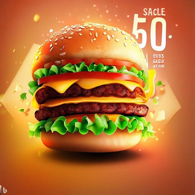 Фото Плакат о продаже бургеров и бесплатное изображение с красочным фоном