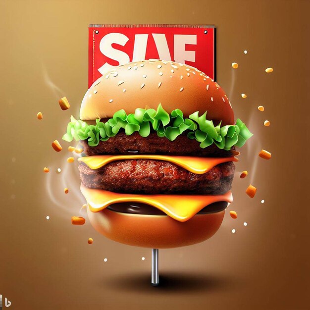 Foto design del poster per la vendita di hamburger e immagine gratuita con sfondo colorato