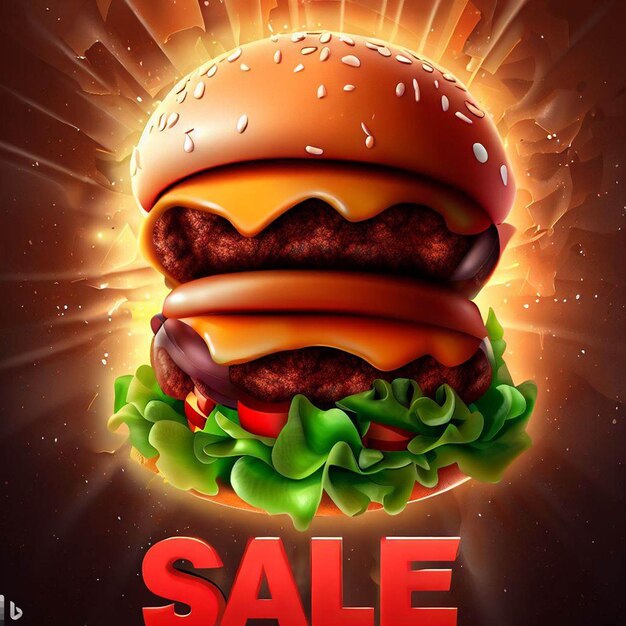 Photo burger sale poster design and free image with colorful background