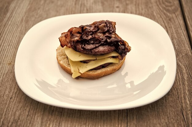 Burger sandwich with bread bun beef meet cheese slices