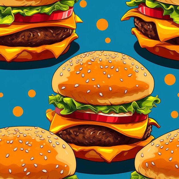 Burger seamless pattern Fast food Generate Ai