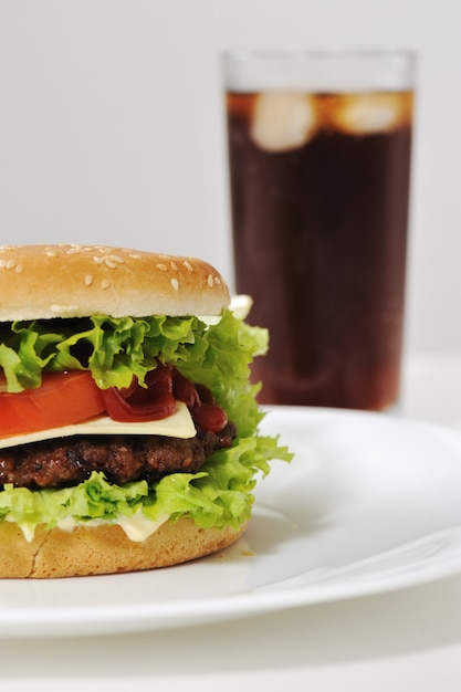 Burger and soda cola