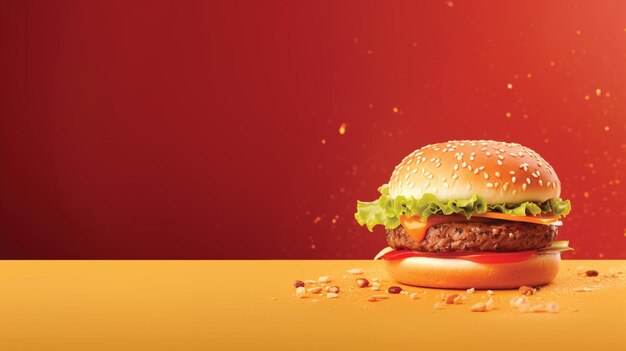 burger on soft colour background with copy space