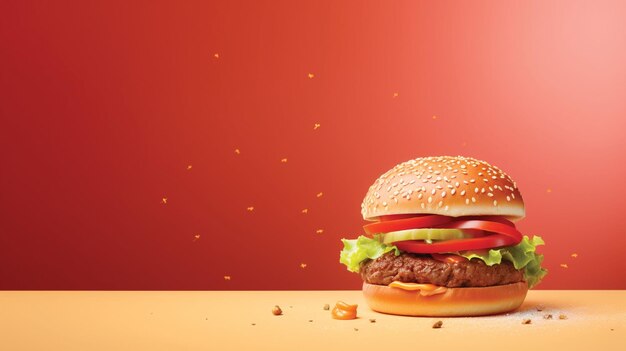 burger on soft colour background with copy space