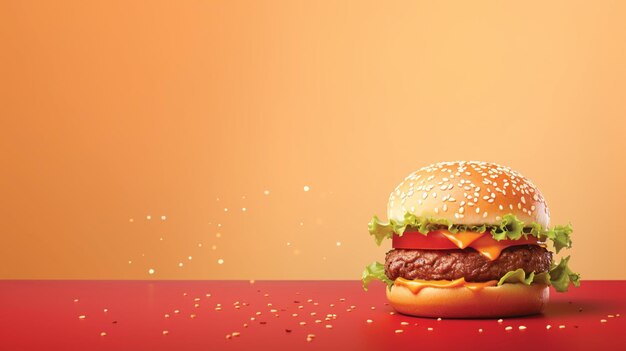 burger on soft colour background with copy space