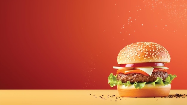 burger on soft colour background with copy space