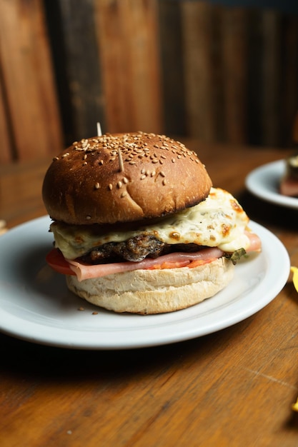 Burger on a table