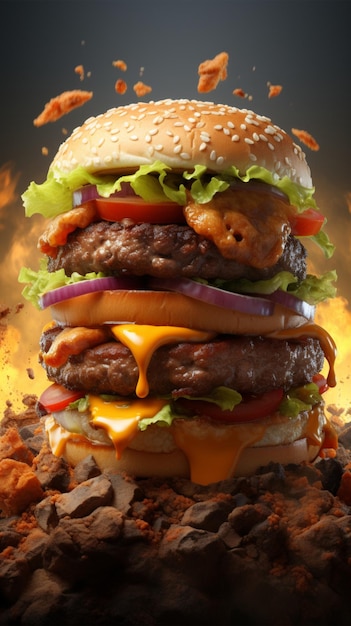 A burger that soars to new heights with its unique components Vertical Mobile Wallpaper