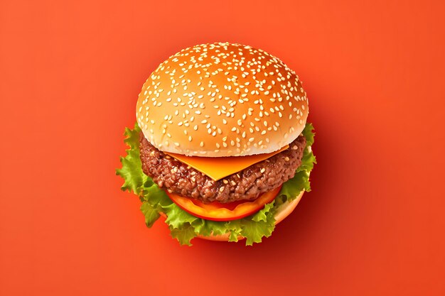 Burger Top View on Flat Lay Background and Copyspace