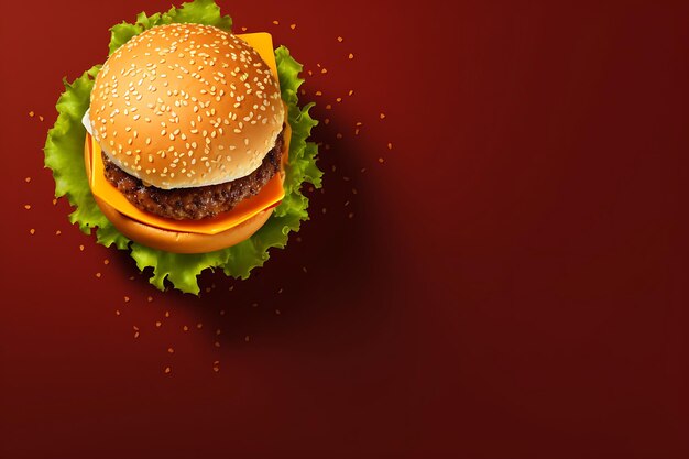 Burger Top View on Flat Lay Background and Copyspace