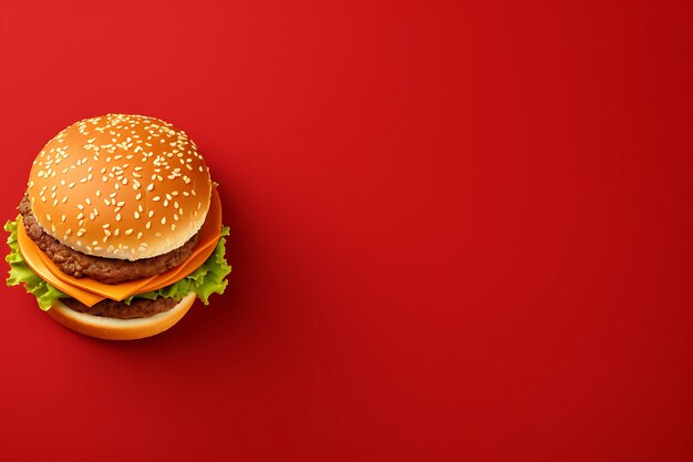 Burger Top View on Flat Lay Background and Copyspace