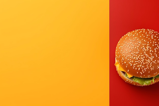 Foto burger top view su flat lay background e copyspace