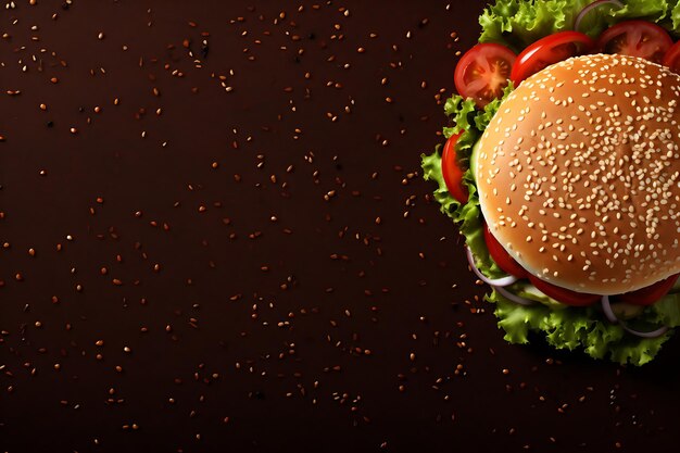 Foto burger top view su flat lay background e copyspace