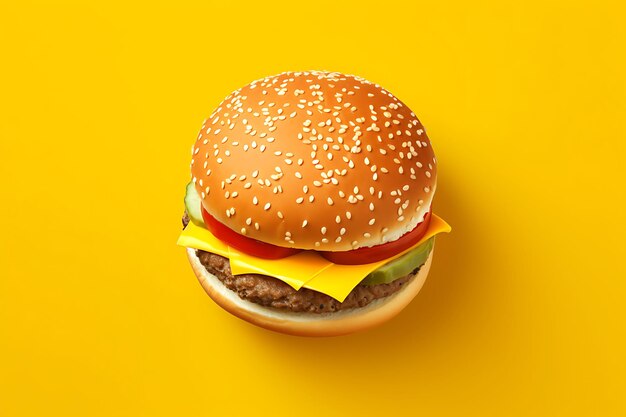 Burger top view on flat lay background and copyspace