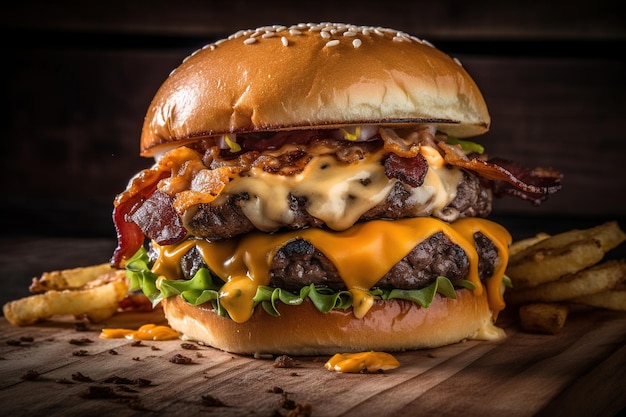 Premium Photo | A burger with bacon and cheese on it