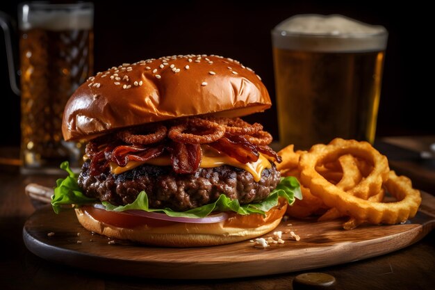 Premium Photo | A burger with bacon and cheese on it