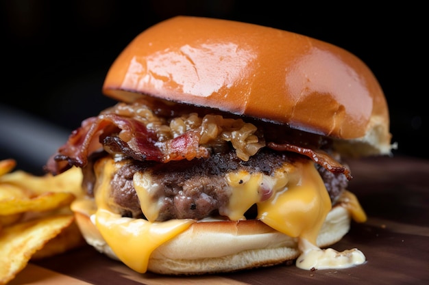 Foto un hamburger con pancetta e formaggio sopra