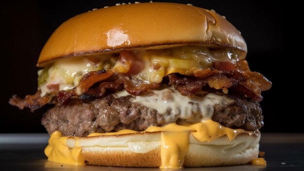 Premium Photo | A burger with bacon and cheese on it