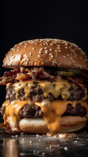 Premium Photo | A burger with bacon and cheese on it
