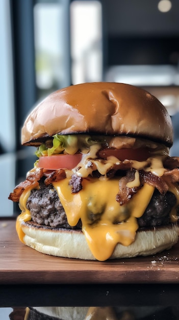 Premium Photo | A burger with bacon and cheese on it