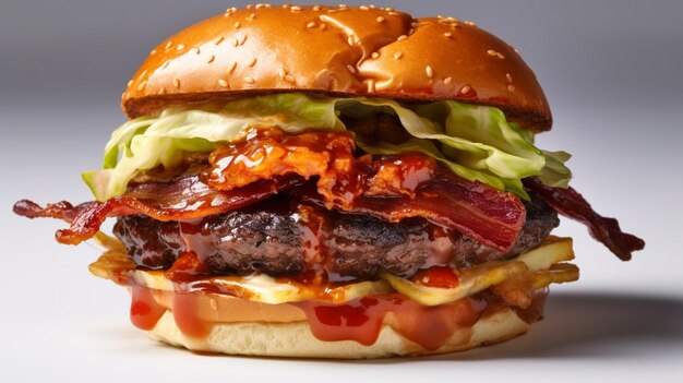 Premium AI Image | A burger with bacon and cheese on it