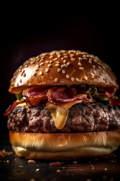 A burger with bacon on it