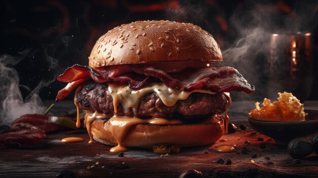 Premium AI Image | A burger with bacon on it