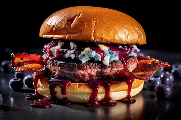 Premium AI Image | A burger with blue cheese and bacon on it