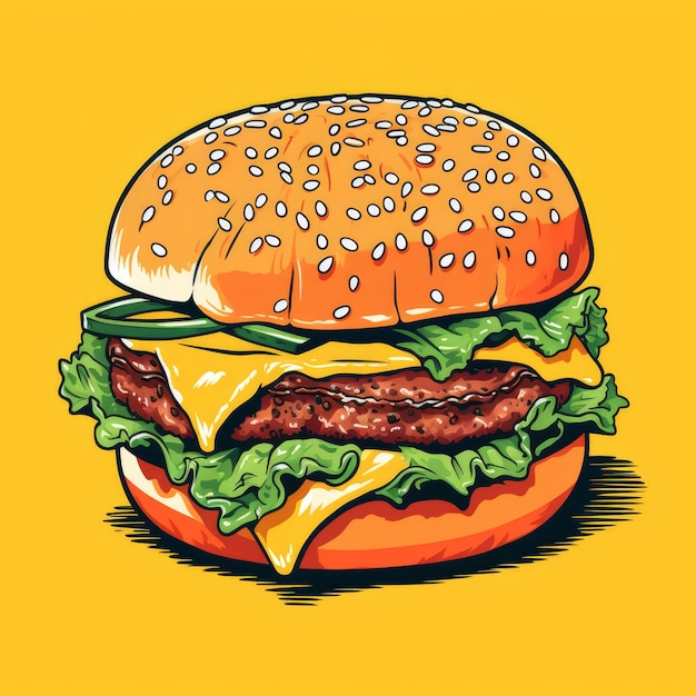 Burger with cheese in retro style Generative AI