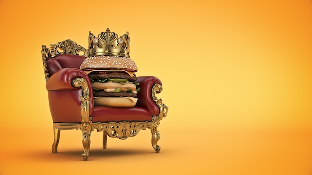 Hamburger con corona 3d rendering