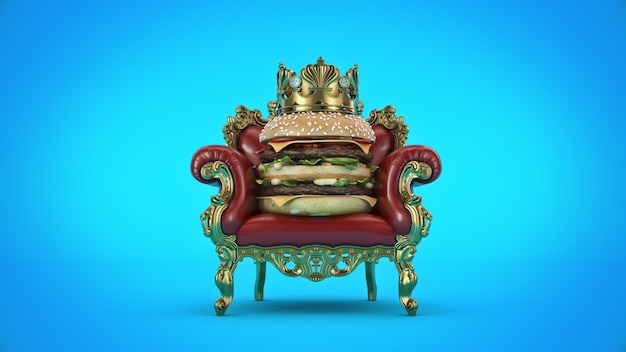 Burger with crown 3d rendering