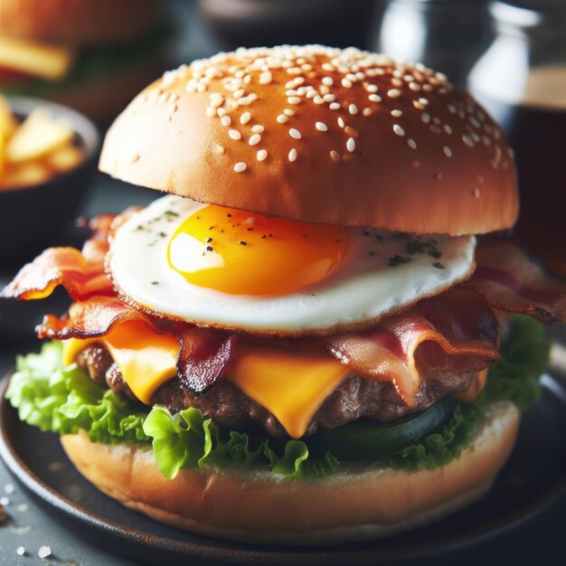 A burger with an egg and bacon from the fast food restaurant