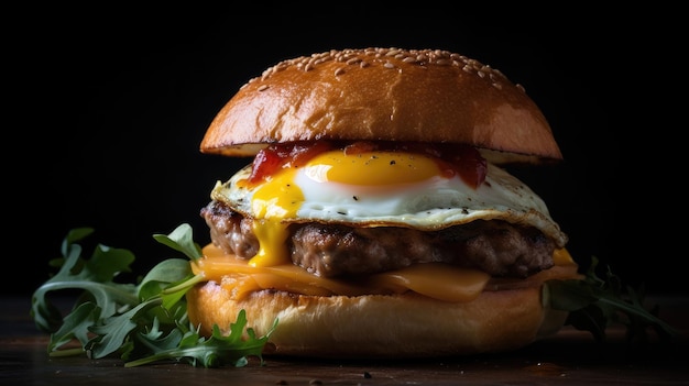 A burger with an egg on it