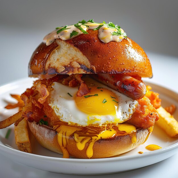 a burger with an egg on top of it