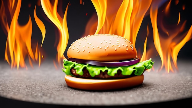 Photo burger with fire