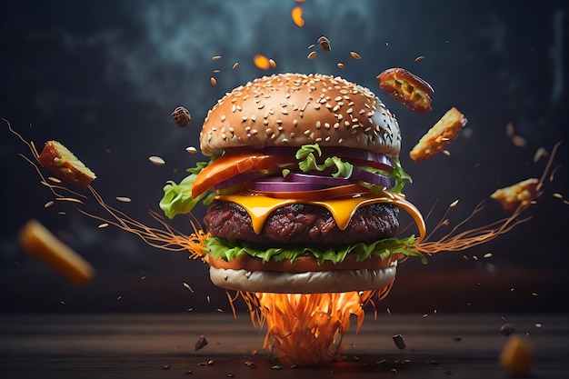 Photo burger with flying elements