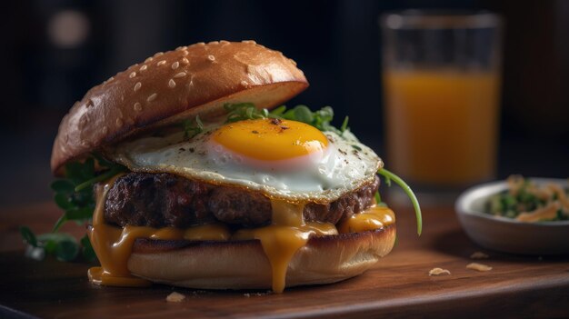 A burger with a fried egg on it