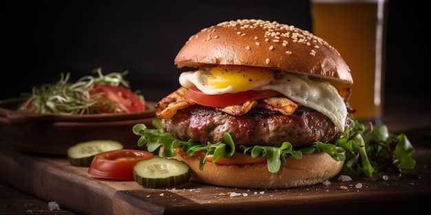 A burger with a fried egg on it