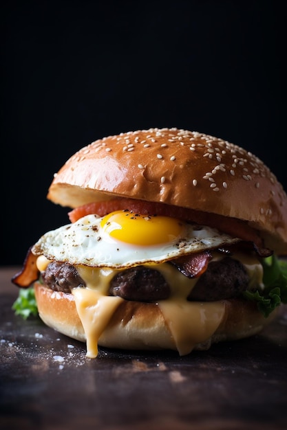 A burger with a fried egg on it